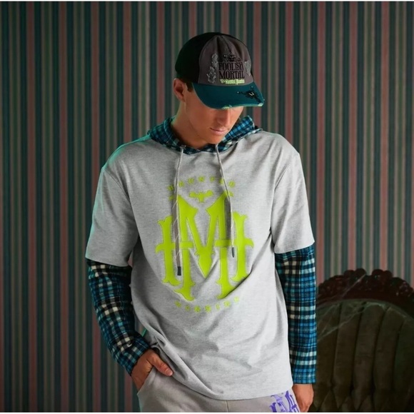 Disney The Haunted Mansion Layered Look Pullover Hoodie plaid size medium grunge - Picture 2 of 7